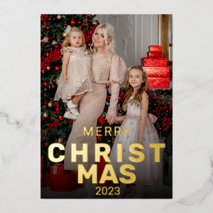 Tarjeta Festiva Con Relieve Metalizado Navidades de Collage de fotos de la familia Feliz 