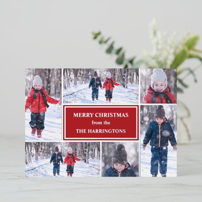 Tarjeta Festiva Con Relieve Metalizado Navidades de Collage de fotos moderno (Anverso de pie)