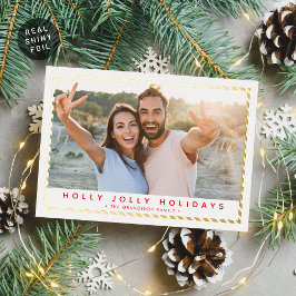 Tarjeta Festiva Con Relieve Metalizado NAVIDADES de COUPLE FOTO simple frontera de oro ro