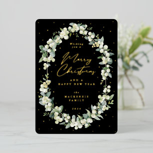 Tarjeta Festiva Con Relieve Metalizado Navidades de cuadro botánico Snowberry+Eucalyptus