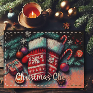 Tarjeta Festiva Con Relieve Metalizado Navidades de dibujo de pastel duro Mitones de vaca