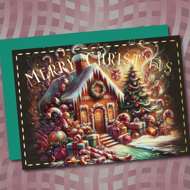 Tarjeta Festiva Con Relieve Metalizado Navidades de dibujo pastel Holiday Gingerbread Hou (Subido por el creador)