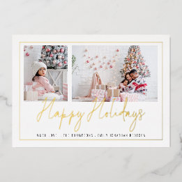 Tarjeta Festiva Con Relieve Metalizado Navidades de Festejos Felices de 2 Fotos Modernos