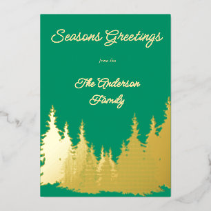 Tarjeta Festiva Con Relieve Metalizado Navidades de fotografía de árbol de color verde ag