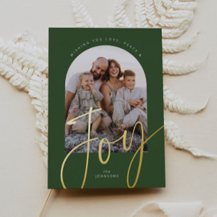 Tarjeta Festiva Con Relieve Metalizado Navidades de fotografía de Green Joy Modern Script