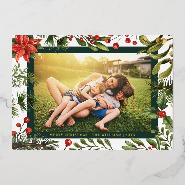 Tarjeta Festiva Con Relieve Metalizado Navidades de fotografía de la familia Floral Poins (Anverso)