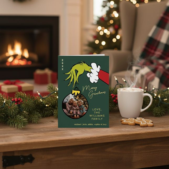 Tarjeta Festiva Con Relieve Metalizado Navidades de fotografía de la familia Grinch Merry (Subido por el creador)