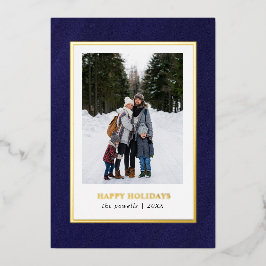 Tarjeta Festiva Con Relieve Metalizado Navidades de fotografía de marco AZUL NAVY Dark Wa