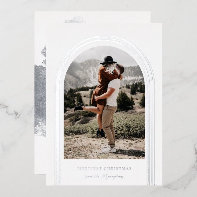 Tarjeta Festiva Con Relieve Metalizado Navidades de fotografía de marco de arco pincel mo (Anverso/Reverso)