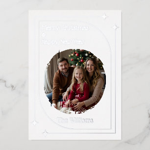 Tarjeta Festiva Con Relieve Metalizado Navidades de fotografía de plata blanca con tarjet