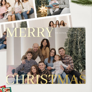 Tarjeta Festiva Con Relieve Metalizado Navidades de fotografía de revisión del año de la