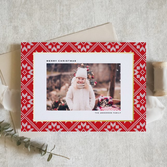 Tarjeta Festiva Con Relieve Metalizado Navidades de fotografía del patrón de Knit de invi (Subido por el creador)