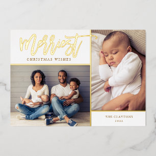 Tarjeta Festiva Con Relieve Metalizado Navidades de fotografía más merriest Real Relieve 