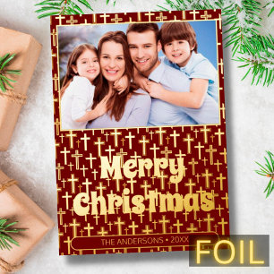 Tarjeta Festiva Con Relieve Metalizado Navidades de fotografía modernos cruzan elegantes 