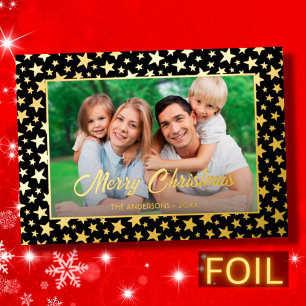 Tarjeta Festiva Con Relieve Metalizado Navidades de fotografía modernos elegantes estrell