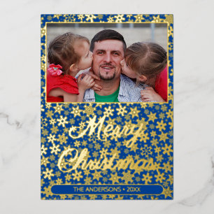 Tarjeta Festiva Con Relieve Metalizado Navidades de fotografía modernos guion de copo de