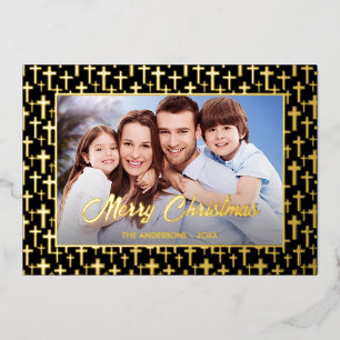 Tarjeta Festiva Con Relieve Metalizado Navidades de fotografía modernos Jesús cruza el ne