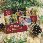Tarjeta Festiva Con Relieve Metalizado Navidades de fotografía modernos merry y Bright or<br><div class="desc">Elegante y moderno lujo 5 fotos personalizados, tipografía de moda y auténticos copos de nieve de Relieve metalizado dorado Merry & Bright tarjeta de vacaciones rojo. Fácil de personalizar con sus imágenes y su nombre de familia. Tenga en cuenta que puede elegir el color del RELIEVE METALIZADO: ORO, ORO ROSA...</div>