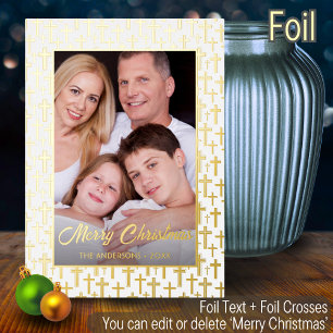 Tarjeta Festiva Con Relieve Metalizado Navidades de fotografía modernos y elegante cruz d