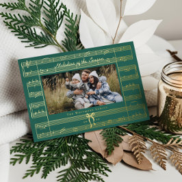 Tarjeta Festiva Con Relieve Metalizado Navidades de fotografía musical Minimal Bow Fa La