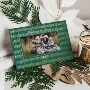 Tarjeta Festiva Con Relieve Metalizado Navidades de fotografía musical Minimal Bow Fa La