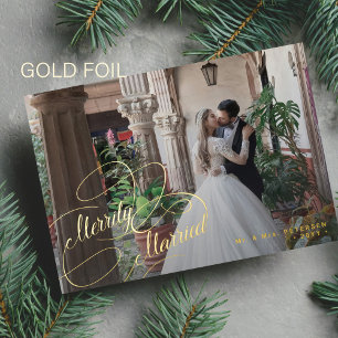 Tarjeta Festiva Con Relieve Metalizado Navidades de fotografía recién casados