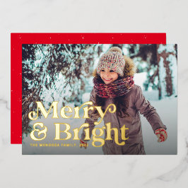 Tarjeta Festiva Con Relieve Metalizado Navidades de fotografía tipo uno con retro Merry y
