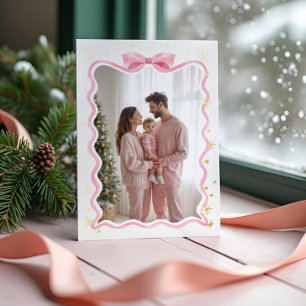 Tarjeta Festiva Con Relieve Metalizado Navidades de fotos de cintas rosadas y cintas de w