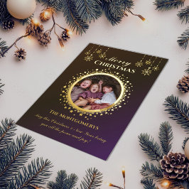 Tarjeta Festiva Con Relieve Metalizado Navidades de fotos de estrellas doradas y copos de