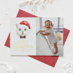 Tarjeta Festiva Con Relieve Metalizado Navidades de fotos de gatos cortos británicos<br><div class="desc">Feliz Navidad! Enviar Navidades a la familia y amigos con una tarjeta plana de Navidades con temática de gato. Cuenta con un ilustracion acuarela de un lindo gato británico de pelo corto con un sombrero de Santa y corbata de arco de escote. Personalice agregando una foto, un nombre y otros...</div>