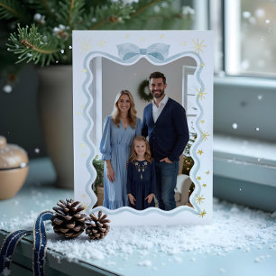 Tarjeta Festiva Con Relieve Metalizado Navidades de fotos de la cinta azul de onda de mod