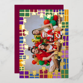 Tarjeta Festiva Con Relieve Metalizado Navidades de fotos de la frontera de Regalo de Oro