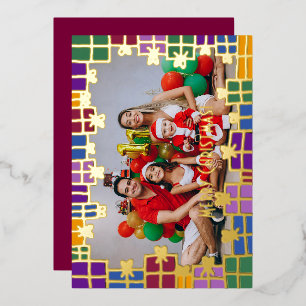 Tarjeta Festiva Con Relieve Metalizado Navidades de fotos de la frontera de Regalo de Oro