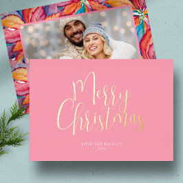 Tarjeta Festiva Con Relieve Metalizado Navidades de fotos rosadas Personalizable de tarje