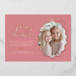 Tarjeta Festiva Con Relieve Metalizado Navidades de fotos rosadas simples de onda de onda