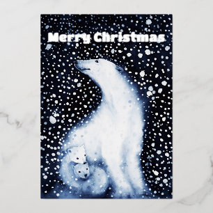 Tarjeta Festiva Con Relieve Metalizado Navidades de invierno nevados de la familia Cute P