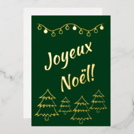 Tarjeta Festiva Con Relieve Metalizado Navidades de Joyeux Noel iluminan árbol de navidad