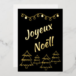 Tarjeta Festiva Con Relieve Metalizado Navidades de Joyeux Noel iluminan árbol de navidad