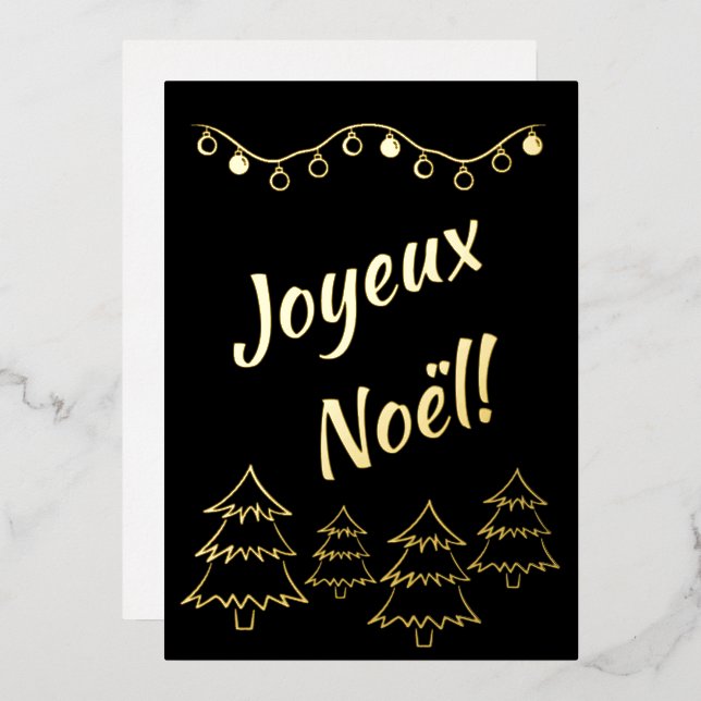 Tarjeta Festiva Con Relieve Metalizado Navidades de Joyeux Noel iluminan árbol de navidad (Anverso/Reverso)