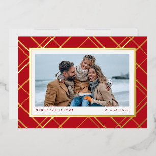 Tarjeta Festiva Con Relieve Metalizado Navidades de la familia monofoto de oro rojo