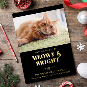Tarjeta Festiva Con Relieve Metalizado Navidades de la mordaza fotográfica Meowy y Bright