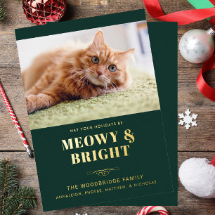 Tarjeta Festiva Con Relieve Metalizado Navidades de la mordaza fotográfica Meowy y Bright