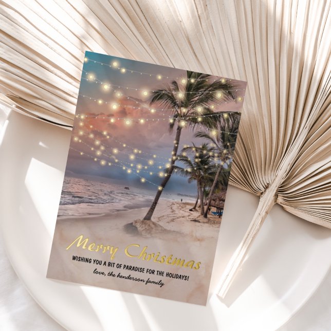 Tarjeta Festiva Con Relieve Metalizado Navidades de la playa costera tropical (Subido por el creador)