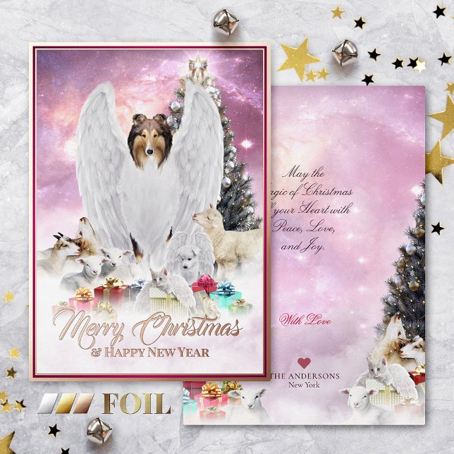 Tarjeta Festiva Con Relieve Metalizado Navidades de Mascotas celestes Eve, Sable Collie A (Subido por el creador)