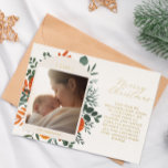 Tarjeta Festiva Con Relieve Metalizado Navidades de mensajes largos de Boho Winter Floral<br><div class="desc">La terracota y los verde azulados acentos florales le dan a estas tarjetas de Navidades de Relieve metalizado una elegancia clásica. Utilice la característica de personalización para editar los detalles y agregar un mensaje o una actualización de familia.</div>