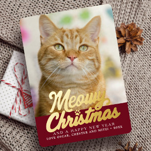 Tarjeta Festiva Con Relieve Metalizado Navidades de Meowy achacan a Navidades de fotos de