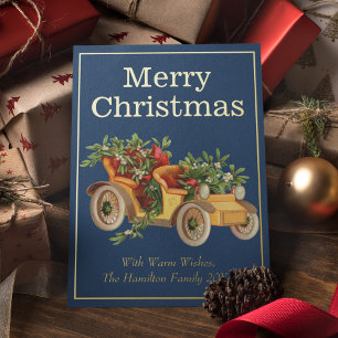 Tarjeta Festiva Con Relieve Metalizado Navidades de Mistletodel de autos clásicos de esti