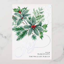 Tarjeta Festiva Con Relieve Metalizado Navidades de Mistletoe Sparkle saludan la plata