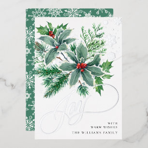 Tarjeta Festiva Con Relieve Metalizado Navidades de Mistletoe Sparkle saludan la plata
