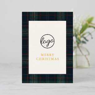 Tarjeta Festiva Con Relieve Metalizado Navidades de negocios de Marina Blue y Green Plaid